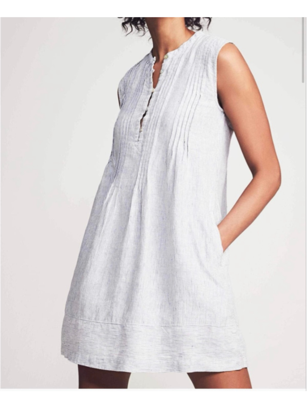 Faherty Isha Washed Linen Dress XS Blue Mini Beach Coastal Summer Natural - Picture 1 of 8